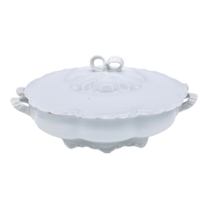 Mid 20th Century French White Ceramic Tureen With Bow Handles