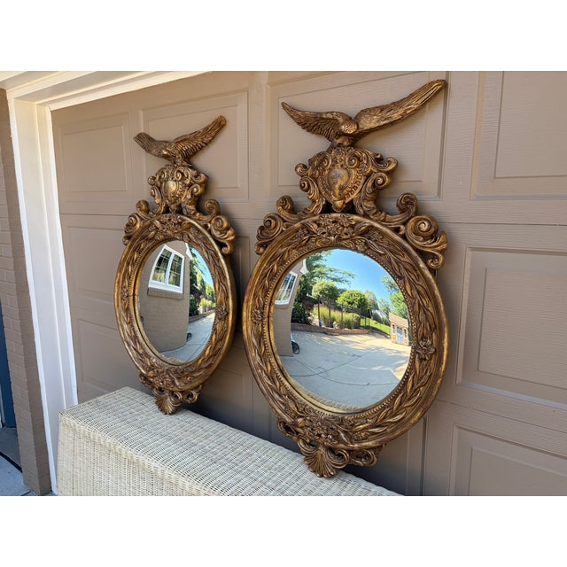 American Pair of Monumental Federal Giltwood Eagle Convex Mirrors For Sale - Image 3 of 18