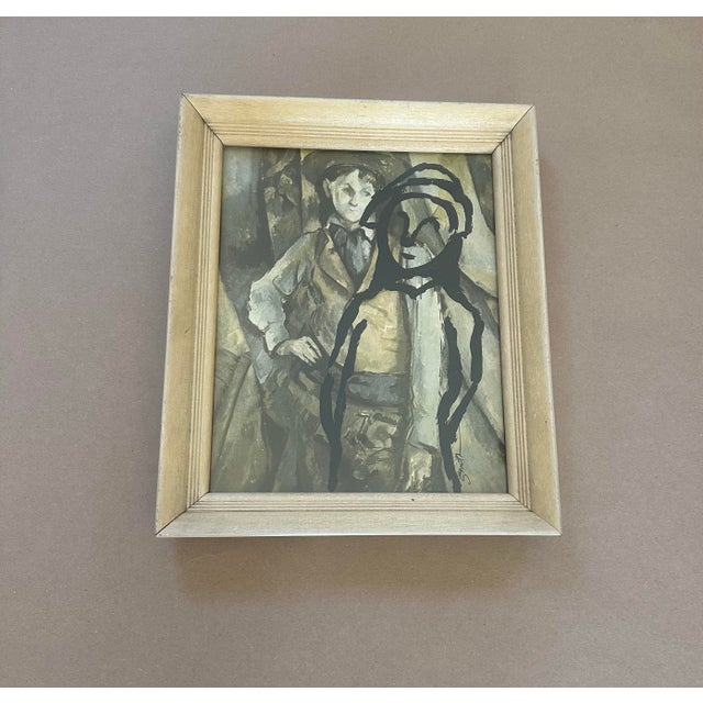 An eye-catching vintage modernist figurative print portrait featuring a softly rendered classical figure layered with bold...