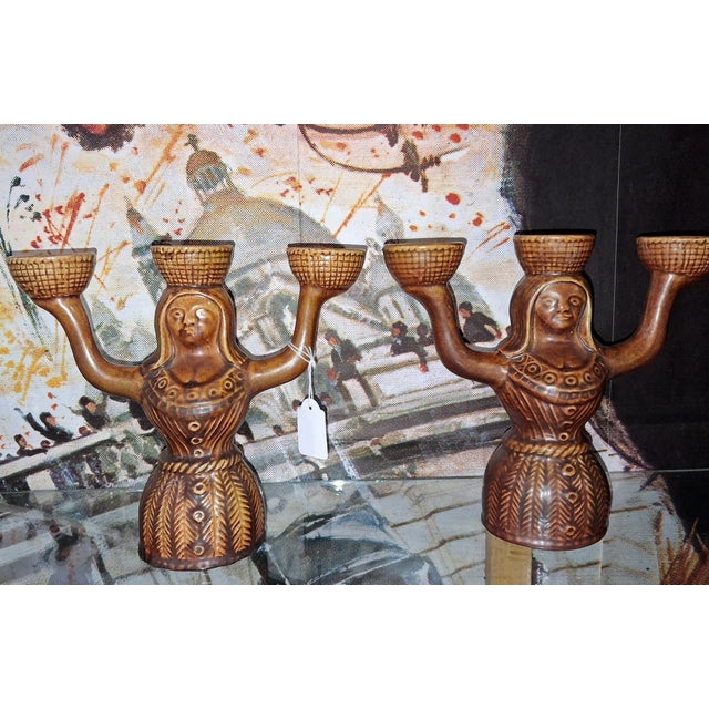 Saint-Clément Glazed Ceramic Candlesticks, 1970s, Set of 2 For Sale - Image 4 of 7