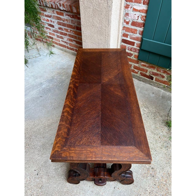 Wood Antique French Coffee Table Carved Oak Bench Baroque Window Hall Seat C1900. For Sale - Image 7 of 18
