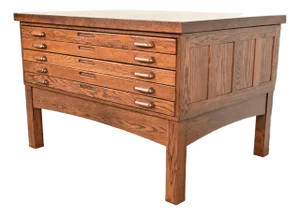 Antique Oak Arts & Crafts 5-Drawer Architect's Blueprint Flat File Cabinet, Newly Refinished