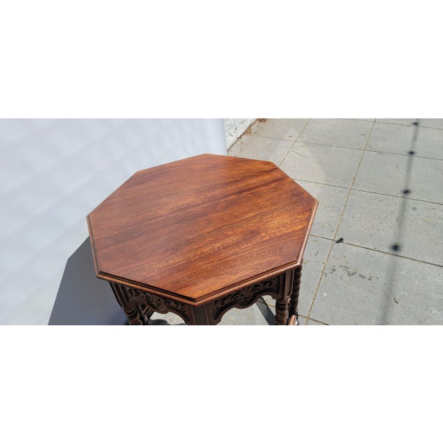 1920s Antique Spanish Revival Octangle Table Large Walnut Barley Twist Legs For Sale In San Diego - Image 6 of 6
