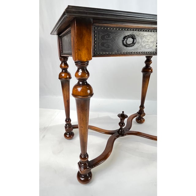 Theodore Alexander Attributed "William and Mary Armoury Table" With Engraved Brass Panels For Sale - Image 11 of 13