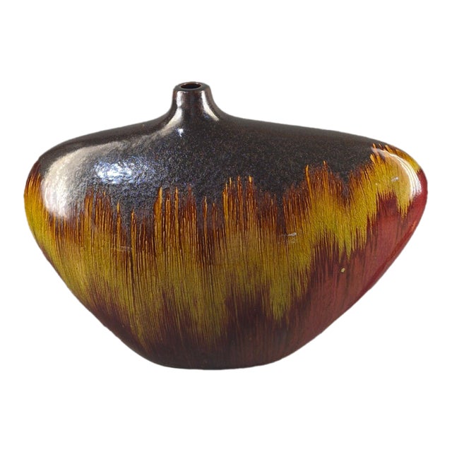 Mid-Century-Modern Style Abstract Shape Drip Glaze Pottery Vase For Sale