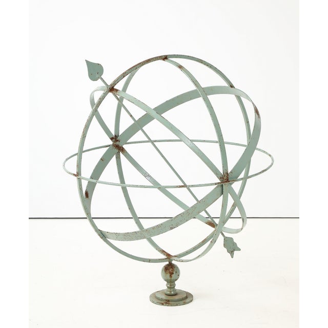 1960s Celadon Painted English Mid-20th Century Iron Armillary For Sale - Image 5 of 15
