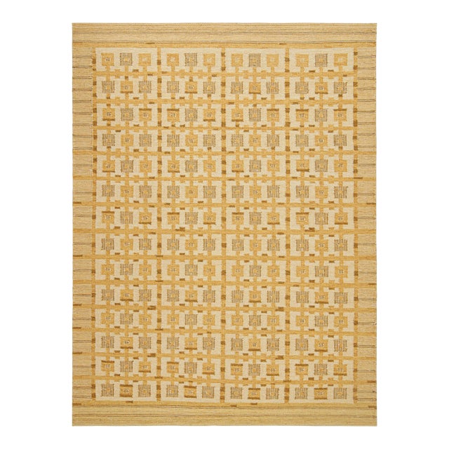 Rug & Kilim’s Scandinavian Style Kilim with Gold Geometric Pattern - 13x19 For Sale
