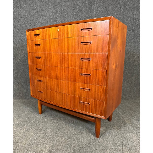 Vintage Danish Mid Century Modern Teak TallBoy Chest of Drawers Dresser For Sale - Image 10 of 10