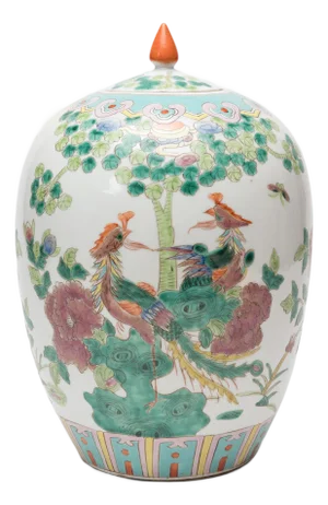 Chinese Famille Rose Phoenix & Peony Jar, C. 1900