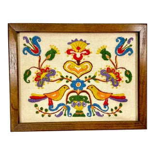 1930s Vintage Gustavian Arts & Crafts Americana Needlepoint Yarn Sampler, Framed. For Sale