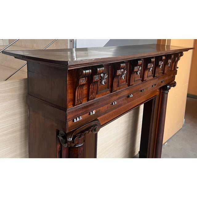 Wood Late 19th Edwardian Style Oak Fire Mantel, Spain For Sale - Image 7 of 11