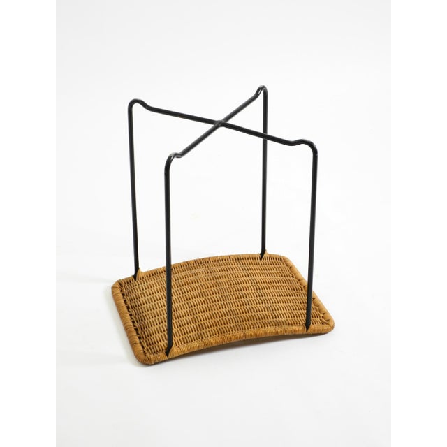 Mid-Century Modern Rattan Stool with Black Iron Frame, 1950s For Sale - Image 15 of 18