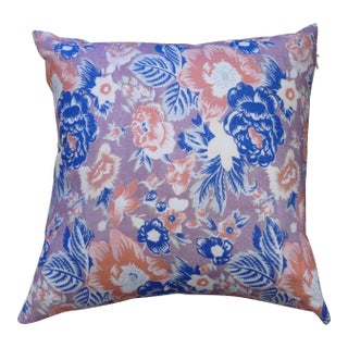 Boho Chic Floral Blue & Lilac Pillow For Sale