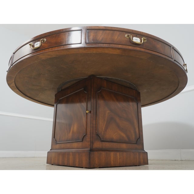 English Style Large Mahogany Round Leather Top Rent Table For Sale - Image 18 of 18