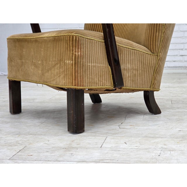 1950s Danish Beech Armchair with Corduro Upholstery, 1950s, For Sale - Image 5 of 18