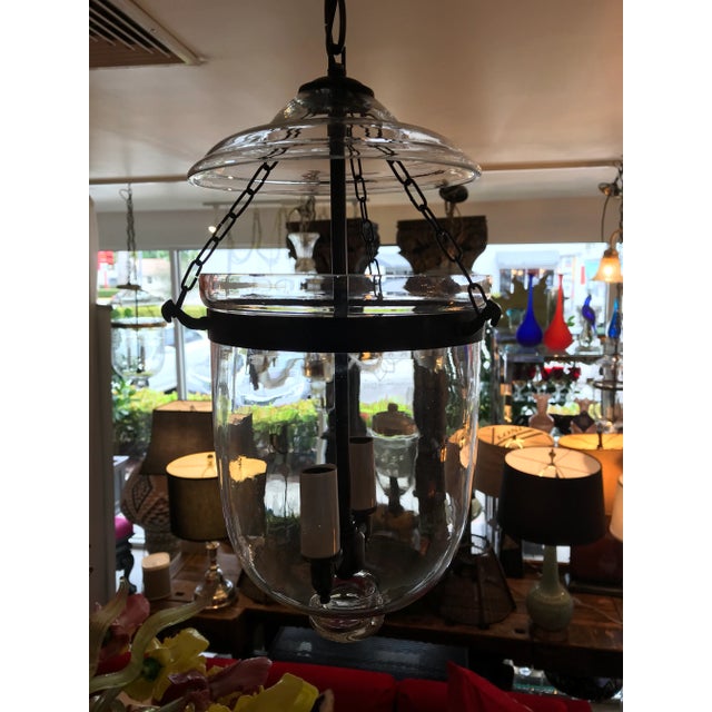 English Antique Electrified Blown Glass Hanging Lantern For Sale - Image 3 of 11