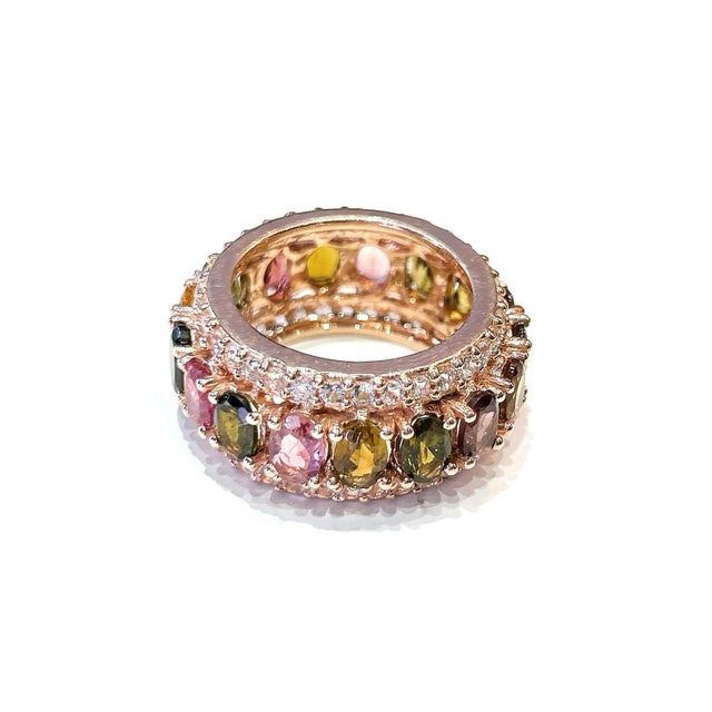 Yellow Bochic “Capri” Multi Color Tourmalines & Topaz Ring Set In 18K Gold & Silver For Sale - Image 8 of 12