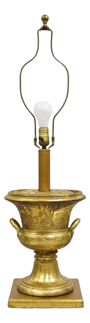 Vintage Italian Hollywood Regency Ceramic Gold Twin Handle Urn Table Lamp