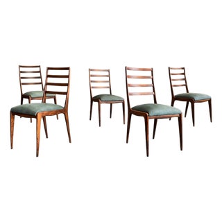 Set of Six Dining Chairs in Caviuna Hardwood and Suede by Angelini, Brazil, 1950s For Sale