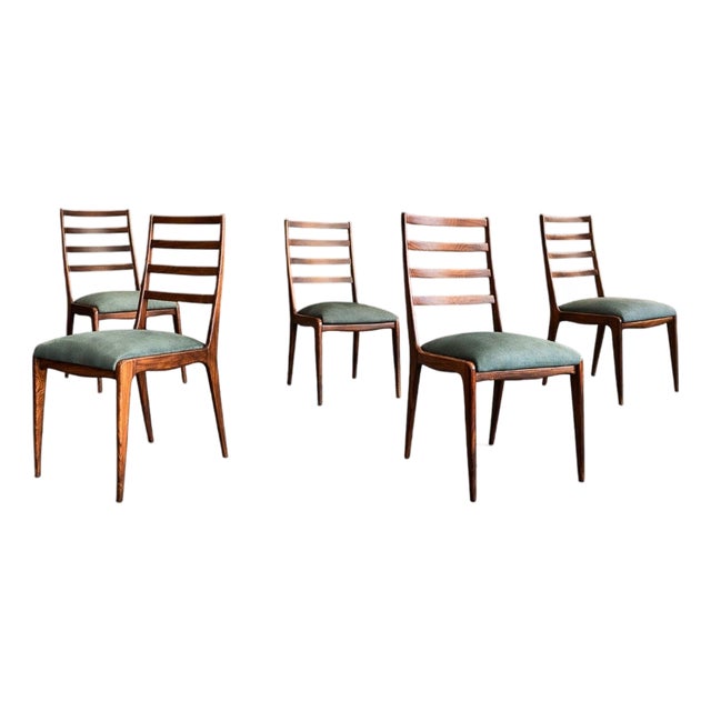 Set of Six Dining Chairs in Caviuna Hardwood and Suede by Angelini, Brazil, 1950s For Sale