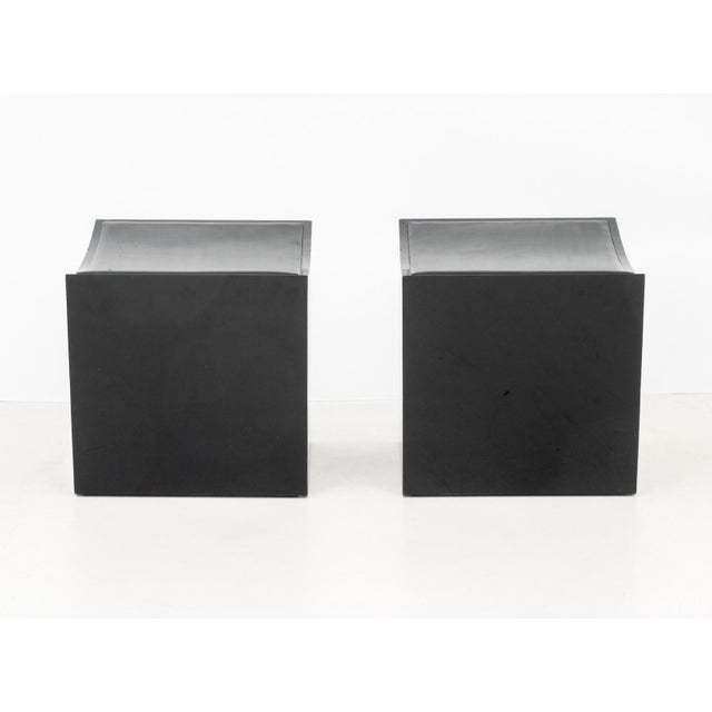 Late 20th Century Modern Black Lacquered Ottomans, Pair For Sale - Image 5 of 6