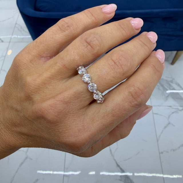 Platinum 2.63ctw Round Lab Grown Diamond Shared Prong Half Eternity Band Ring, Size 8 For Sale - Image 10 of 10