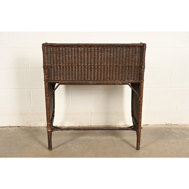 Heywood-Wakefield Antique Arts & Crafts Mission Oak & Rattan Wicker Writing Desk | Circa 1890s For Sale - Image 13 of 15