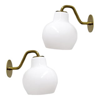 Set of Vilhelm Lauritzen Wall Lights by Louis Poulsen, Brass & Opaline, 1955 For Sale
