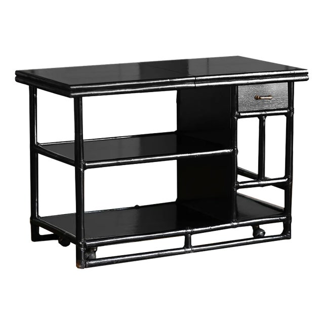 McGuire Bar Buffet Trolley in Black Lacquered Rattan, 1970s For Sale