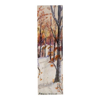 Folk Art Winter Snow Landscape Long Format Painting For Sale