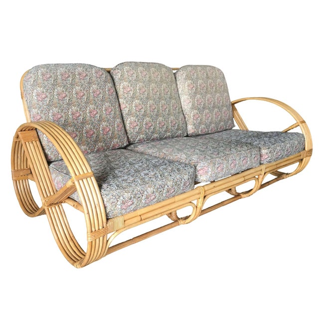 This Mid-century living-room set features the 5-strand round "pretzel" arm design, epitomizing classic Modernism and tiki-...