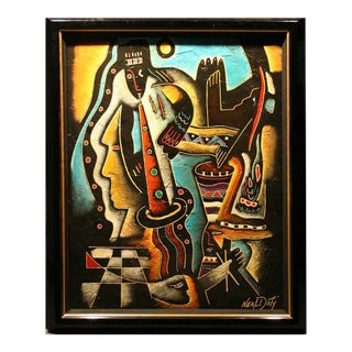 1990s "Play Scape" Neal Doty Original Abstract Figurative Oil Painting, Framed For Sale