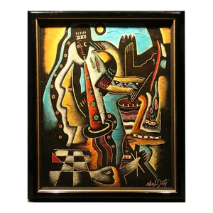 1990s "Play Scape" Neal Doty Original Abstract Figurative Oil Painting, Framed
