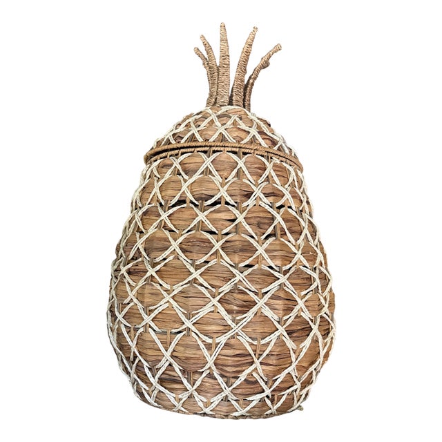 1970s Oversized Wicker Pineapple Boho Basket For Sale