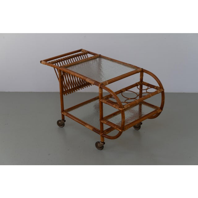 Danish Bamboo and Rattan Bar Cart, 1950s For Sale - Image 11 of 18