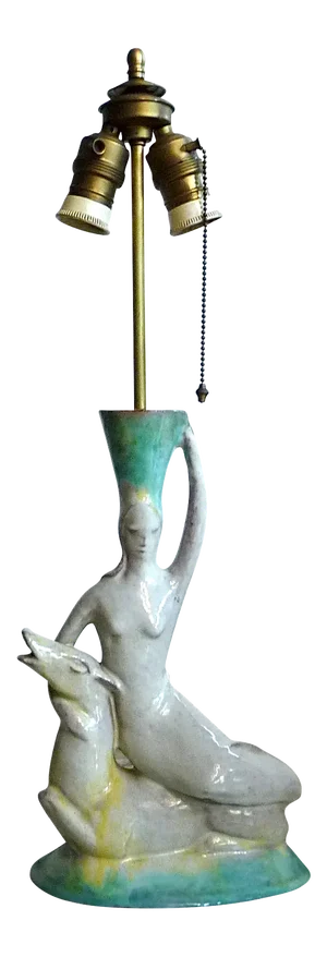 Vintage German Glazed Ceramic & Brass Figurine Lamp, 1920s