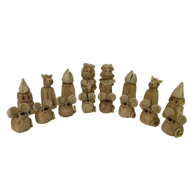 Wood Figural Animal Terracotta Chess Set With Oak-Framed Board For Sale - Image 7 of 18