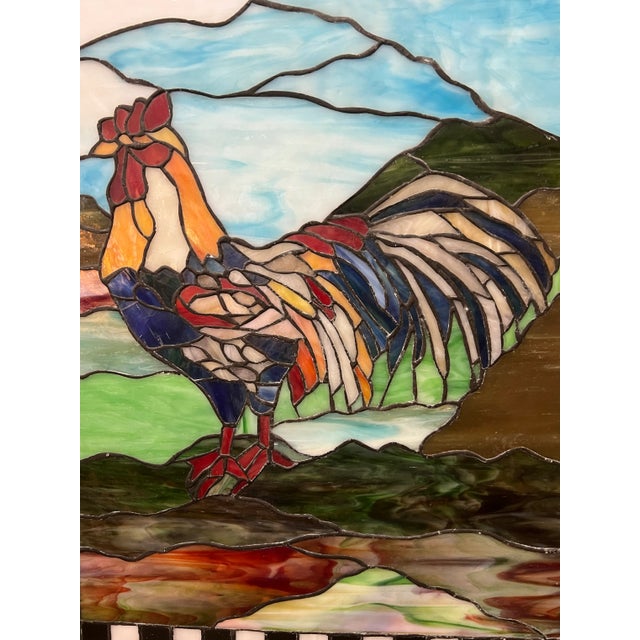 1970s Meyda Tiffany Stained Glass Hanging Rooster Window Panel For Sale - Image 5 of 9