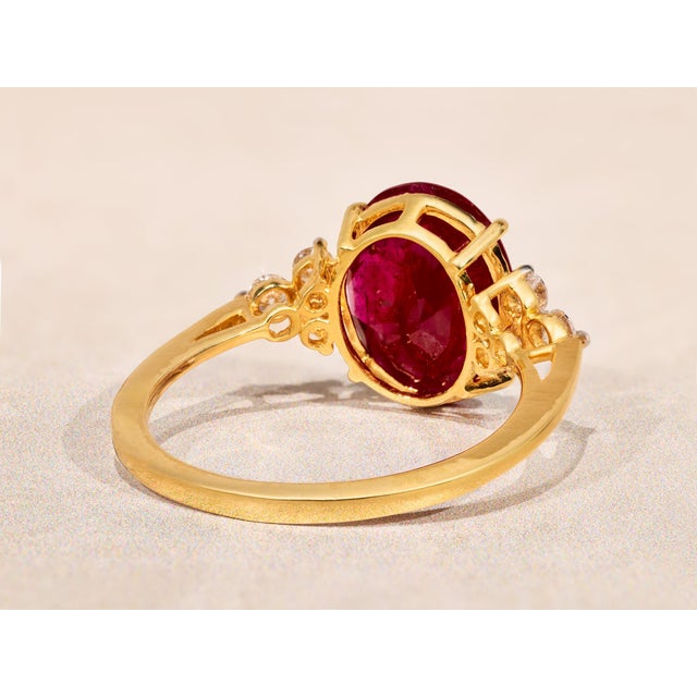 The Allyns Alley: Ladies 18K Yellow Gold Ring set with 3.44 CT Oval Ruby and Diamonds For Sale In Philadelphia - Image 6 of 13