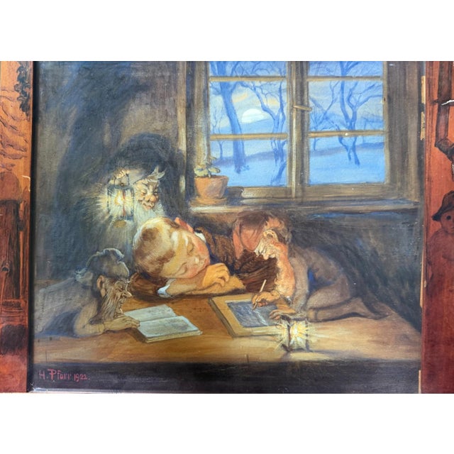 Heinrich Pforr, Goblins Finish Homework at Night, Mixed Media For Sale - Image 6 of 9