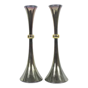 1970s Dansk Tall Silver Plated Candle Holders With Brass Accents by Jens Quistgaard- Set of 2
