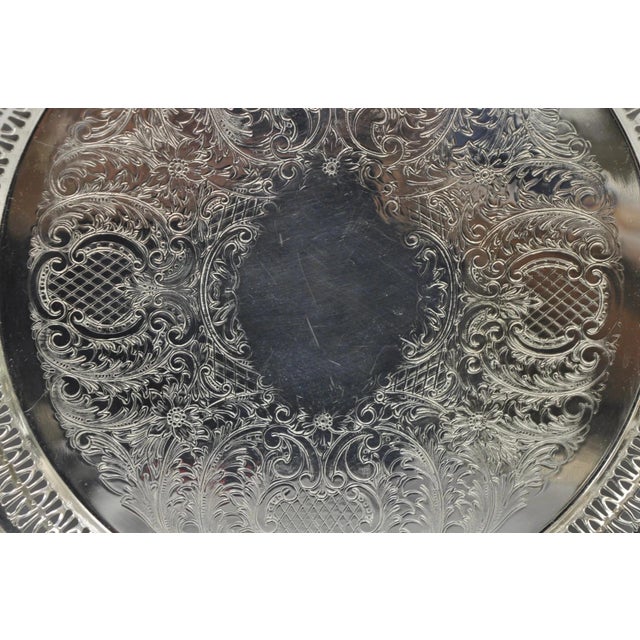 Late 20th Century Vintage Leonard Silver Plated Pierced Gallery Round Serving Platter Tray For Sale - Image 5 of 14