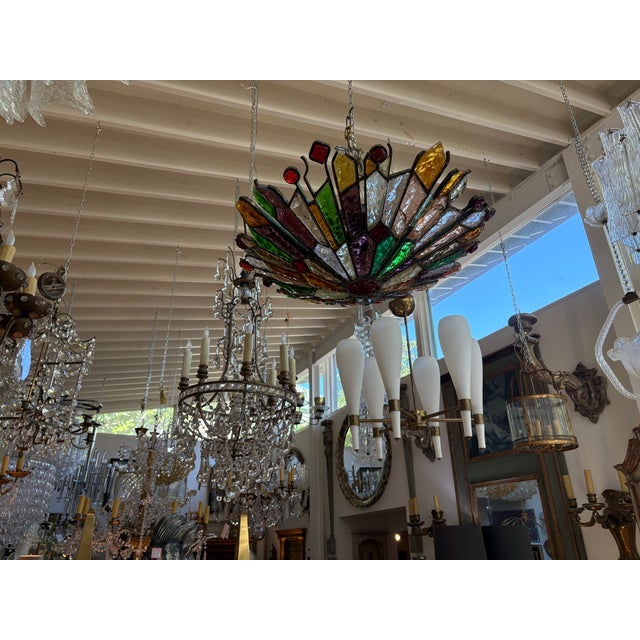 Gold 1960s Italian Brutalist Chandelier by Longobard for Poliarte For Sale - Image 8 of 12