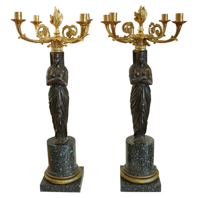 Black Pair of Early 20th Century Egyptian Revival Candelabra For Sale - Image 8 of 8
