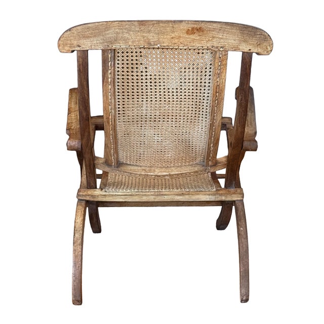 French Cruise Liner Deck of Lounge Chair of Teak and Cane For Sale In Austin - Image 6 of 14