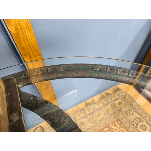 Glass Top Table with Cast Iron Industrial Iron Machine Legs, 2010s, Set of 3 For Sale - Image 12 of 18