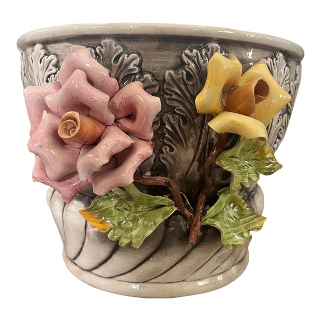 Vintage Floral Capodimonte Planter For Sale