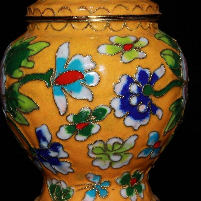 Vintage Cloisonne Enamel Ginger Jar - Yellow Floral Motif With Lid For Sale - Image 9 of 9