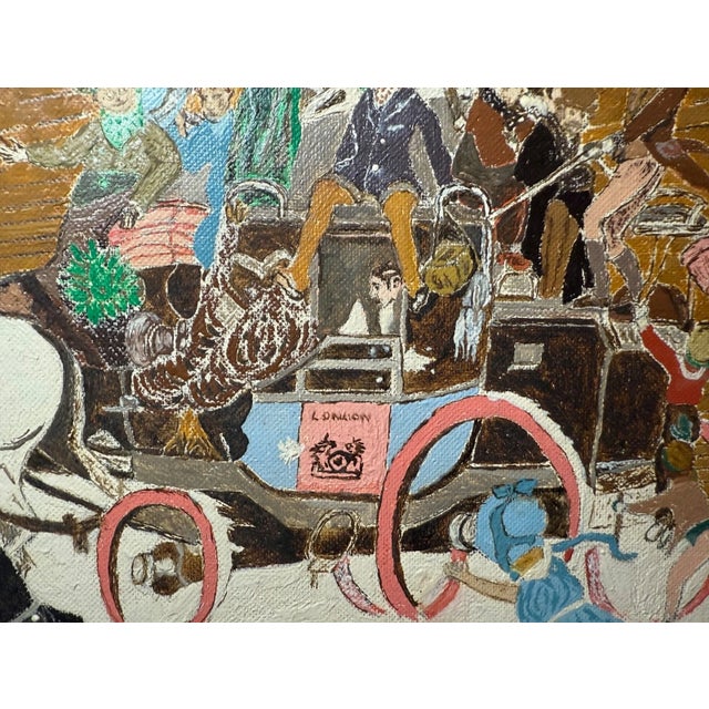 Vintage Original Robinson Village Cityscape Chariot Oil Painting on Canvas Board For Sale - Image 4 of 13