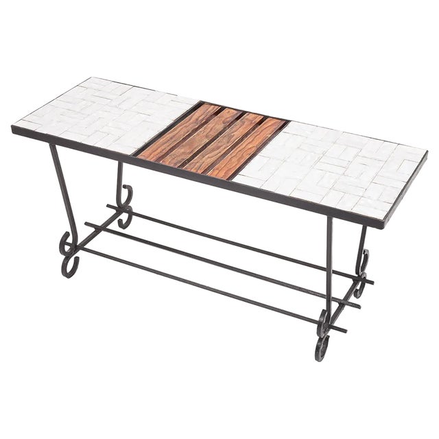 Modernist Coffee Table in Teak and Ceramic attributed to Charlotte Perriand, 1950s For Sale